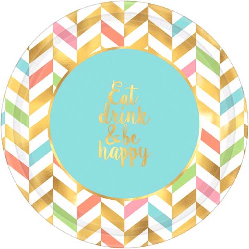 Pastel Confetti Eat Drink and Be Happy Extra Large Paper Plates (8ct)