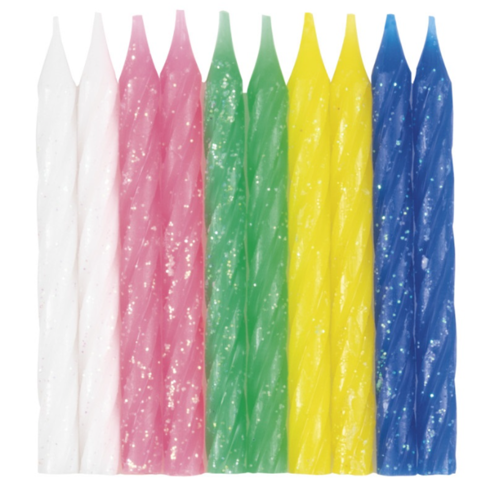 Spiral Glitter Birthday Candles - Assorted Colors  20ct