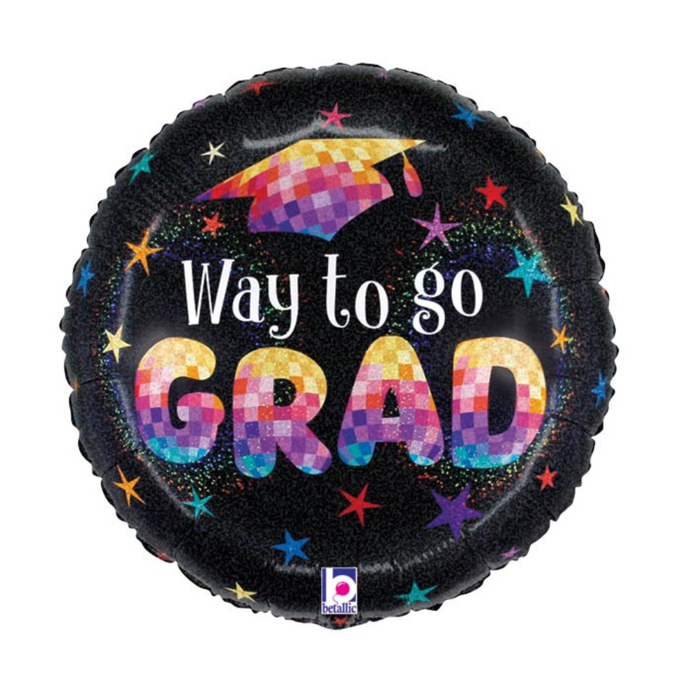 18" GRAD DISCO STARS GLITTER HOLOGRAPHIC