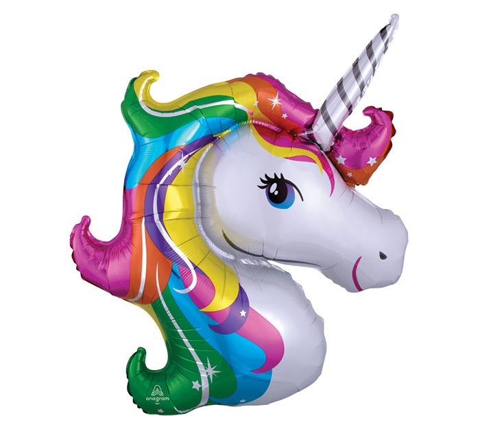 A001  33" PKG BRIGHT UNICORN HEAD BALLOON