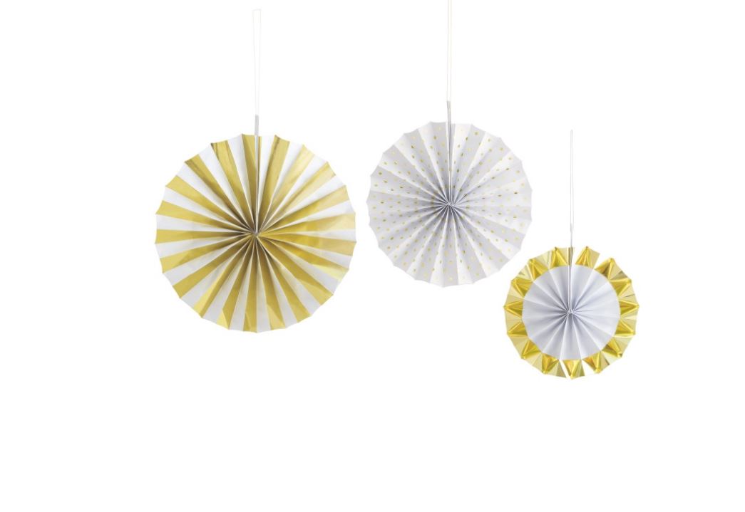 Gold & White Foil Paper Fan Décorations  3ct - Assorted