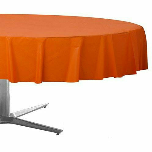 Amscan BASIC Orange Plastic Round Table Cover 84in