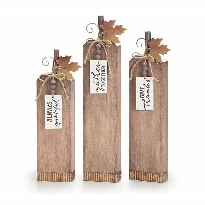 Boston International, Inc. HOLIDAY: FALL Grateful Varied Wooden Pumpkins -Always Grateful, Give Thanks, Gather Together - Individually Sold