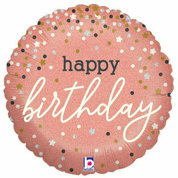 Burton and Burton BALLOONS 417 Rose Gold Confetti Birthday 18" Mylar Balloon