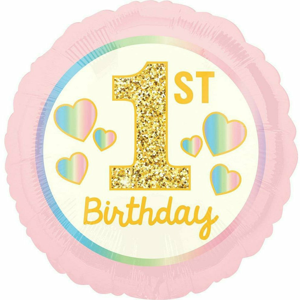 Mayflower Distributing BALLOONS D003 17" Girl 1st Birthday Pink/Gold Foil